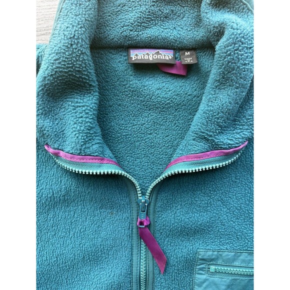 VTG Patagonia Teal Zip-Front Fleece Jacket Size M Made In USA - Picture 2 of 7